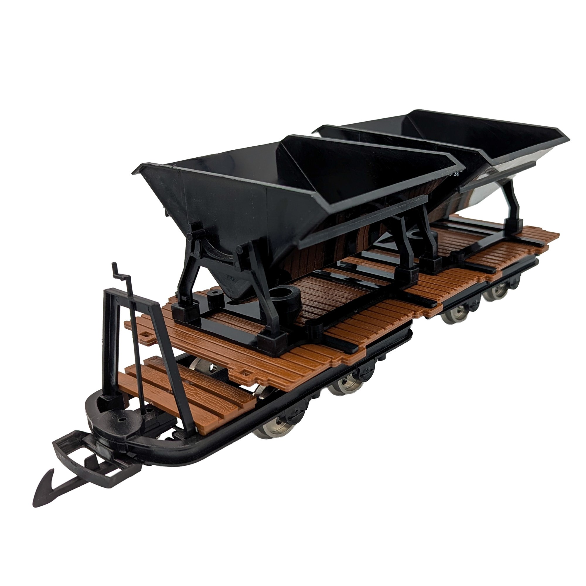 Art. Nr. 0175 - mXion Feldbahnflachwagen - 4achsig - mit zwei Kipploren - schwarz - UVP 120 EUR