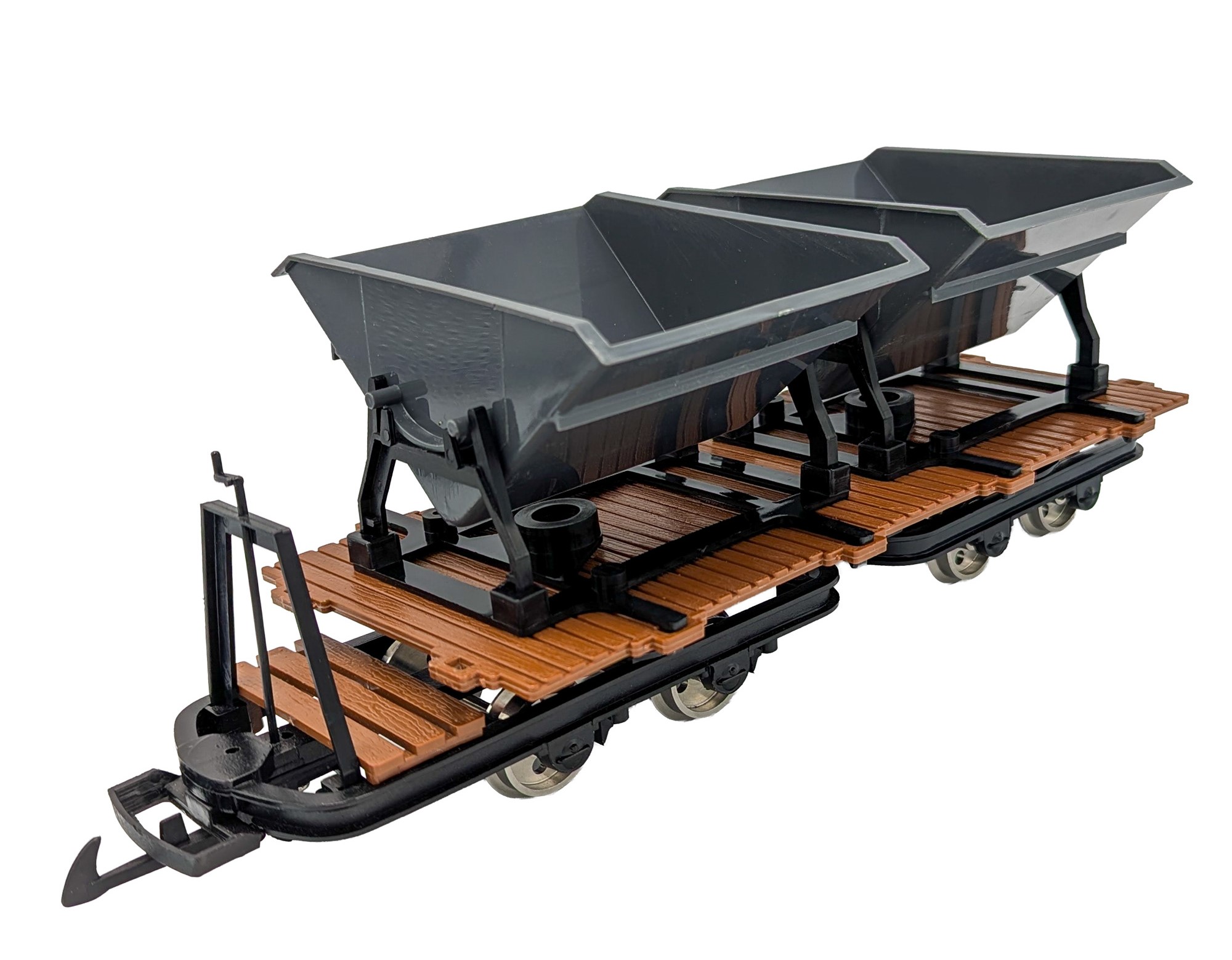 Art. Nr. 0176 - mXion Feldbahnflachwagen - 4achsig - mit zwei Kipploren - grau - UVP 120 EUR