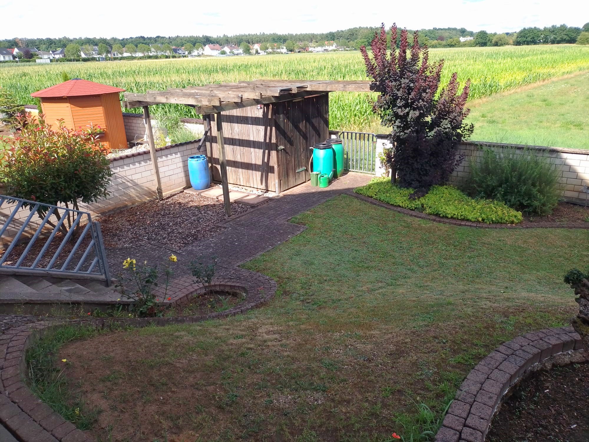 Der Garten vorher. Mit Hang und Grünfläche. Auch das Gartenhaus ist bereits gewichen. Dort soll die Anlage mit Bahnhof hinkommen!