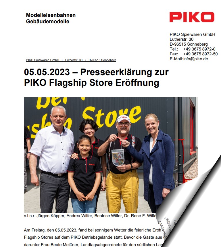 Einfach auf das Bild klicken und zur Presserklärung zur PIKO Flagship Store Eröffnung gelangen. pdf lädt in neuer Seite!