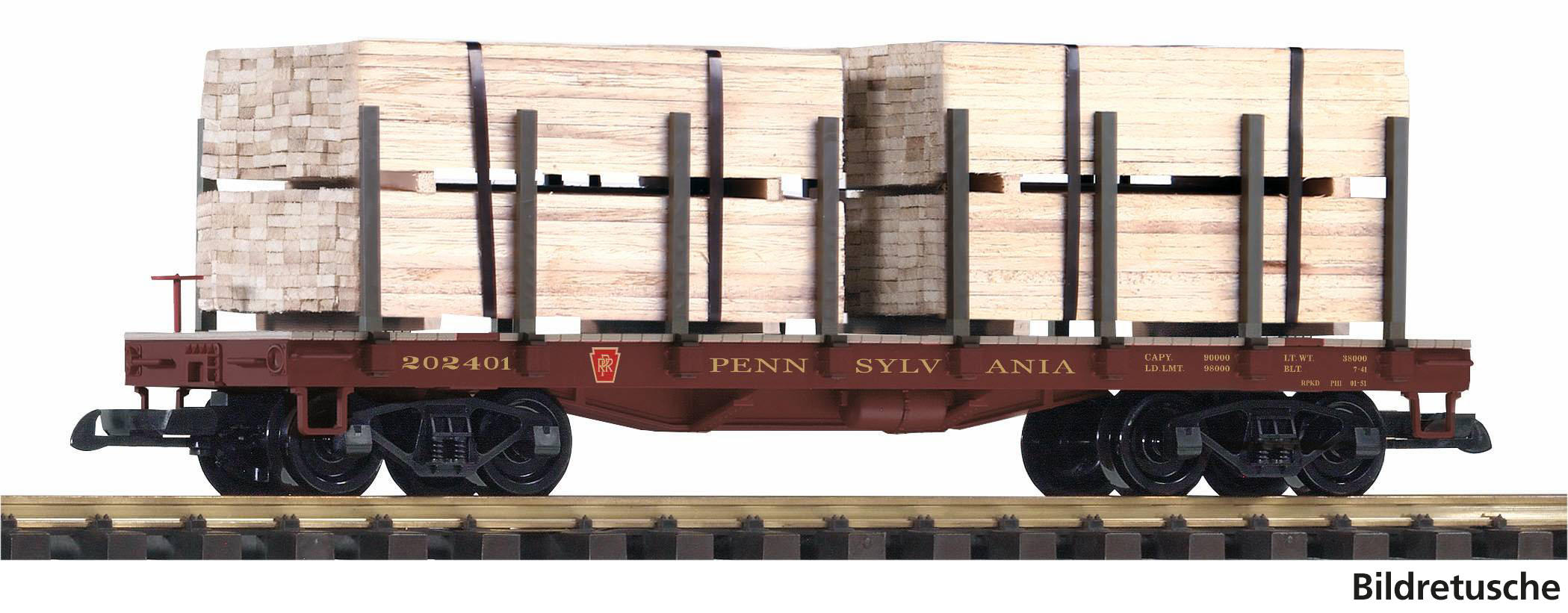 G Rungenwagn PRR mit Holzladung