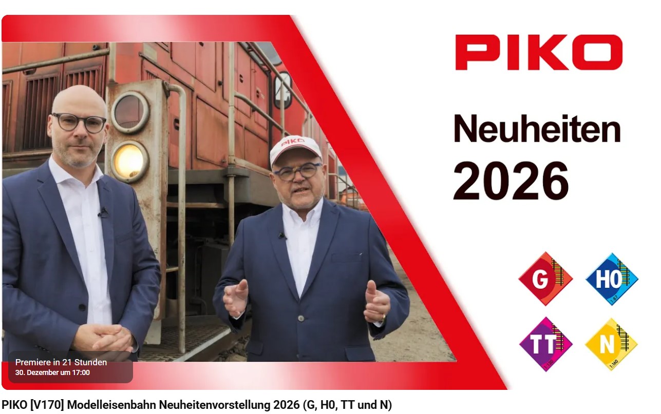 Am Dienstag, den 30.12.2025 um 17:00 Uhr auf dem YouTube Kanal von PIKO. 