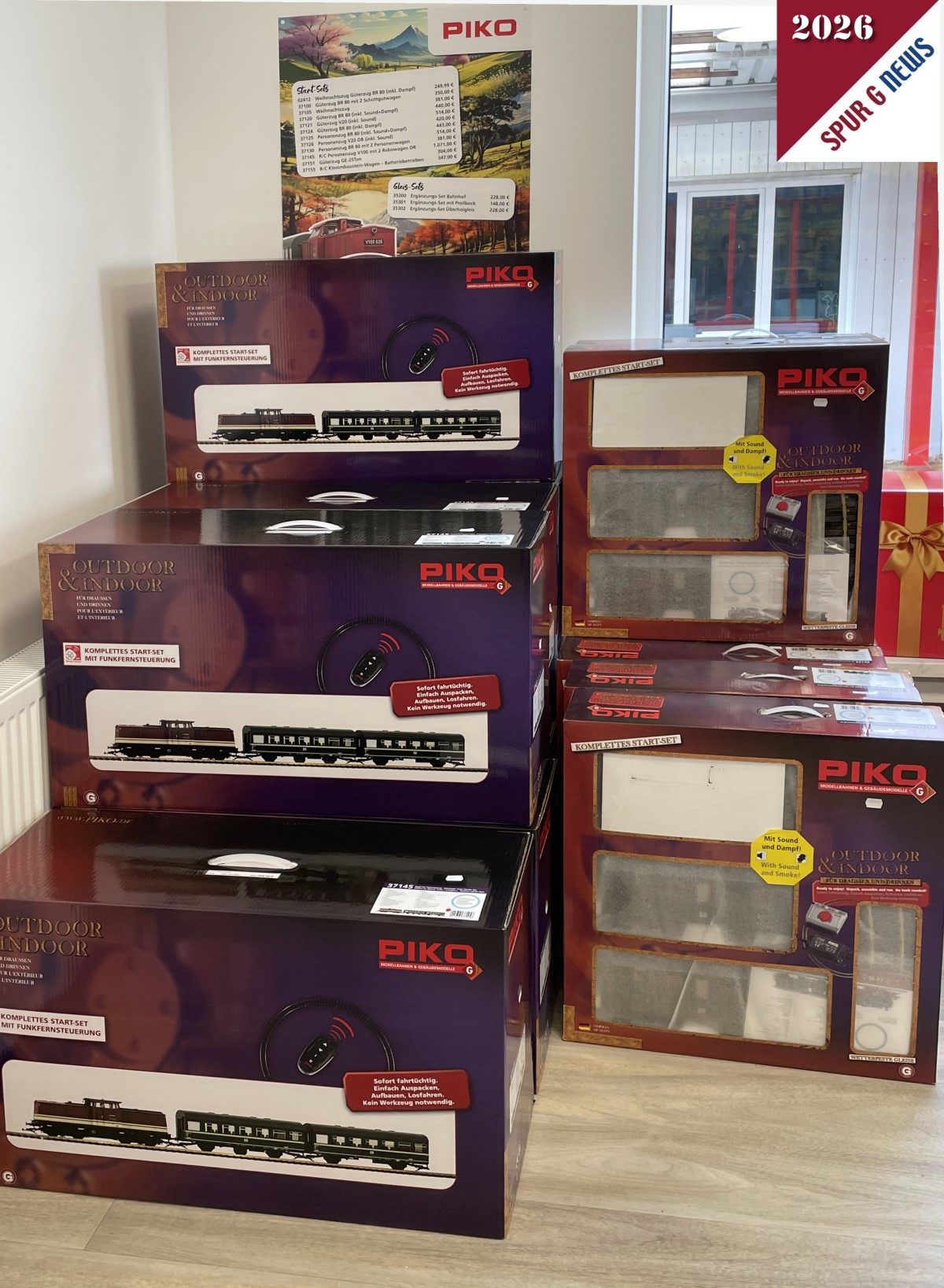 Angebot C im PIKO 2. Wahl Shop und Extrapackungen für den Start in die Gartenbahnsaison. Hier links das Startset 37145.