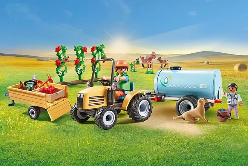 Entdecke den Traktor mit Anhnger und Wassertank von PLAYMOBIL - ein spannendes Spielzeugset fr fantasievolle Abenteuer auf dem Bauernhof! Dieses detailreiche Set, fr Kinder ab 4 Jahren, verbindet die spannende Welt der Landwirtschaft mit einem stetig wachsendem kindlichen Ideenreichtum. Mit dem Traktor und dem Anhnger knnen Kinder ihre eigenen Bauernhof-Geschichten erfinden, die Ernte einbringen, Waren transportieren und sogar etwas ber den sorgsamen Umgang mit Wasser lernen, wenn sie den Wassertank fllen und benutzen. Die Mglichkeiten sind so vielfltig wie ihre Fantasie! Ein wundervolles Geschenk fr Bauernhoffans ab 4 Jahren.