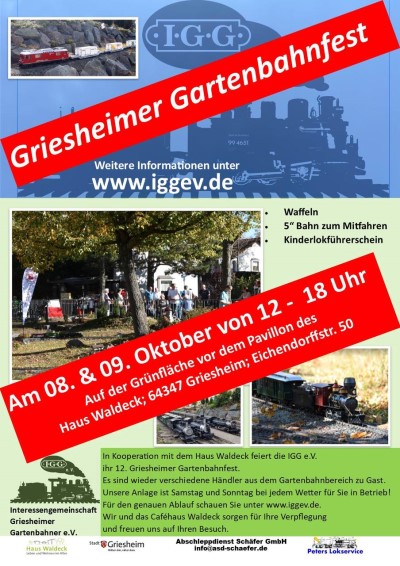 Hinweise zum Grieheimer Gartenbahnfest am 8. und 9. 10. 2022.