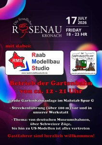 Gartenbahn (�ber 100 Meter Gleis) von 12-21 Uhr am 17. Juli 2026 im Raab Modellbau Studio in Kronach