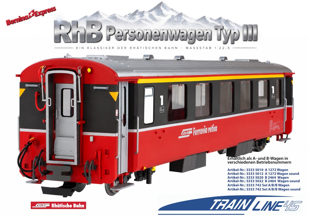 Einfach auf das Bild klicken und den Flyer zu den RhB Persoenenwagen Typ III downloaden.
