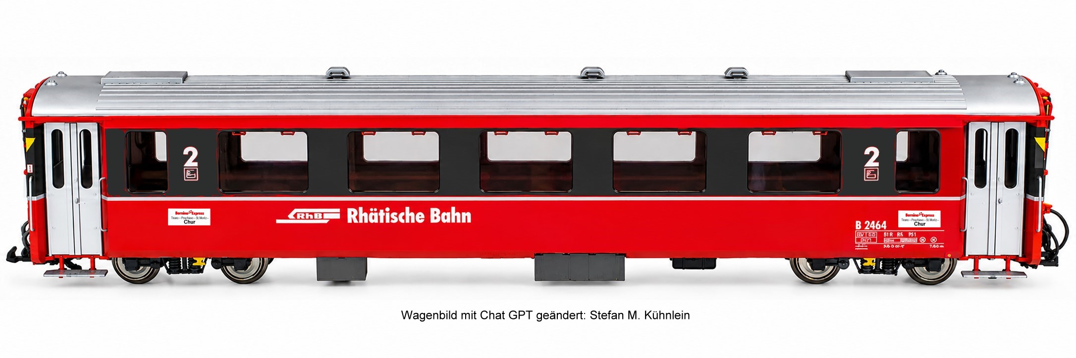 Trainline Artikel Nummer 3335020 - Bild Cadosch - mit Chat GPT geändert auf 2. Klasse und Zuglaufschild ergänzt.