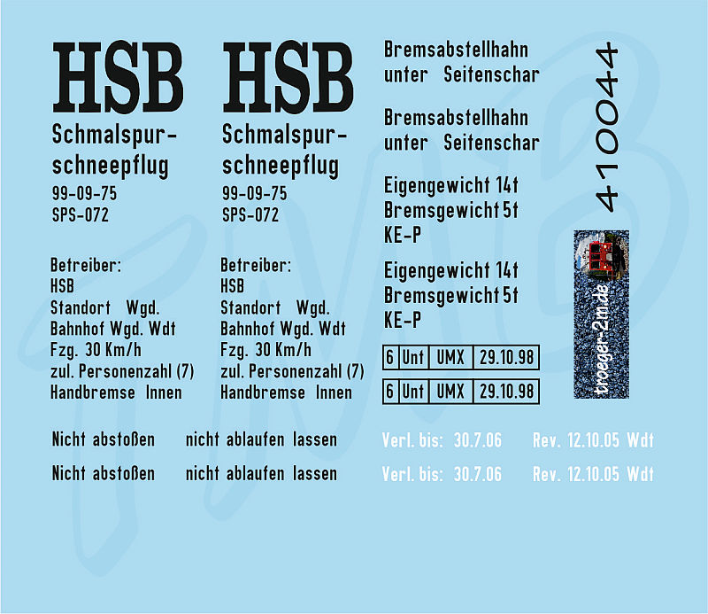 Troeger 2m - Artikel Nummer 410044 - Beschriftungssatz fr Schneepflug 99-09-75 SPS - 072, Nassschieber, schwarzer Druck 